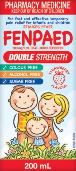 Fenpaed-Double-Strength-Oral-Liquid-Ibuprofen-Strawberry-Flavour-200mL on sale