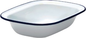 Falcon-Enamelware-32cm-x-24cm-Pie-Dish-in-WhiteBlue-Rim on sale