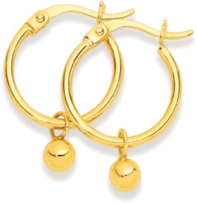 9ct-Gold-Polished-Hoop-Earrings-with-Ball-Drop on sale