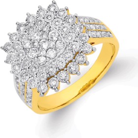 9ct-Two-Tone-Gold-Diamond-Large-Cushion-Cluster-Ring on sale