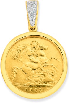 9ct-Gold-Diamond-Half-Sovereign-Pendant on sale