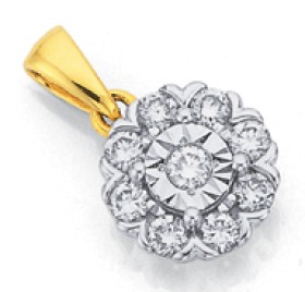 9ct-Gold-Two-Tone-Diamond-Halo-Pendant on sale