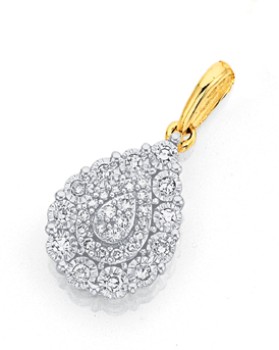 9ct-Two-Tone-Gold-Diamond-Pear-Shaped-Pendant on sale