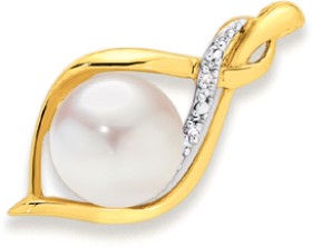 9ct-Gold-Cultured-Freshwater-Pearl-Diamond-Swirl-Slider-Pendant on sale
