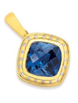 9ct-Gold-Created-Sapphire-Diamond-Cushion-Cut-Enhancer-Pendant on sale