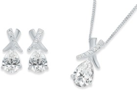 Sterling-Silver-Pear-Cubic-Zirconia-Kiss-Pendant-Earrings-Set on sale