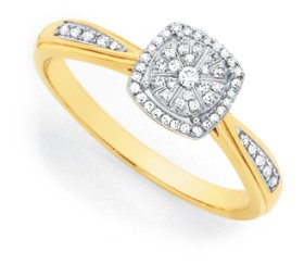 9ct-Gold-Diamond-Cushion-Shape-Shoulder-Set-Ring on sale