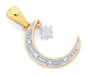 9ct-Gold-Two-Tone-Diamond-Moon-Star-Pendant on sale
