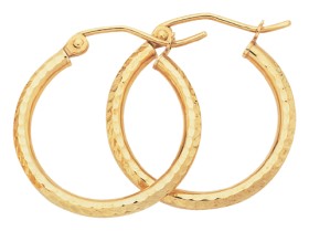 9ct-Gold-2x15mm-Diamond-Cut-Hoop-Earrings on sale