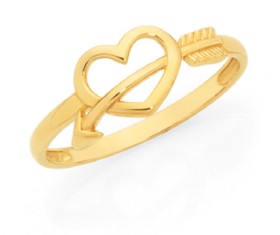 9ct-Gold-Cupid-Arrow-Open-Heart-Dress-Ring on sale