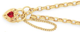 9ct-Gold-19cm-Solid-Belcher-Created-Ruby-Padlock-Bracelet on sale