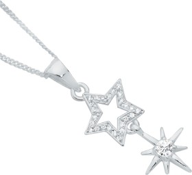 Sterling-Silver-Magical-Night-Cubic-Zirconia-Two-Stars-Pendant on sale
