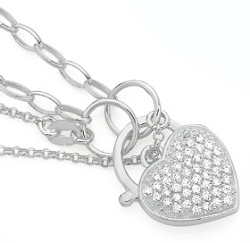Sterling-Silver-Cubic-Zirconia-Pave-Puff-Heart-Padlock-Bracelet on sale