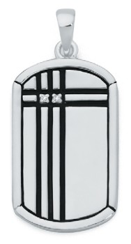 Sterling-Silver-Black-Lines-Cubic-Zirconia-Dogtag-Pendant on sale