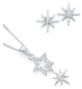 Sterling-Silver-Magical-Night-Cubic-Zirconia-Pendant-Earrings-Set on sale
