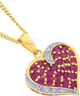 9ct-Gold-Ruby-Diamond-Heart-Pendant on sale