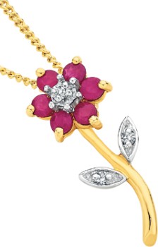 9ct-Gold-Ruby-Diamond-Flower-Pendant on sale