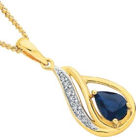 9ct-Gold-Natural-Sapphire-Diamonds-Pendant on sale