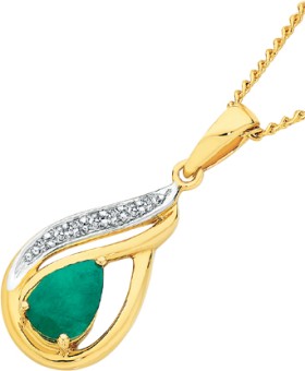 9ct-Gold-Emerald-Diamond-Pendant on sale