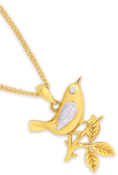9ct-Gold-Two-Tone-Bird-on-Branch-Pendant on sale