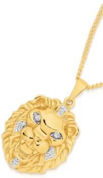 9ct-Gold-Two-Tone-Diamond-Set-Lion-Head-Gents-Pendant on sale