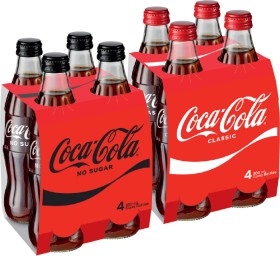 Coca-Cola-Classic-or-No-Sugar-4x300mL on sale