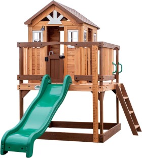 NEW-Backyard-Discovery-Echo-Heights-Cubby-House-with-Slide on sale