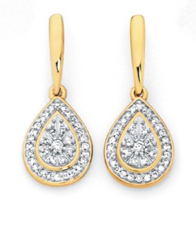 9ct-Gold-Diamond-Pear-Cluster-Drop-Stud-Earrings on sale