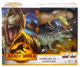 2-Pack-Jurassic-World-Dominion-Sound-Surge-Tyrannosaurus-Rex-vs-Giganotosaurus-Dinosaur-Figure on sale