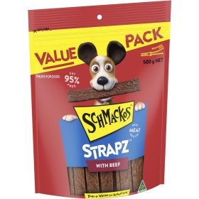 Schmackos-Strapz-with-Beef-Dog-Treats-500g on sale