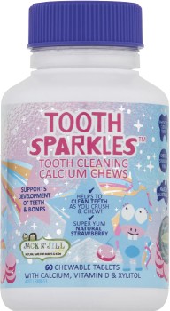NEW-Jack-N-Jill-Tooth-Sparkles-Tooth-Cleaning-Calcium-Chews-60-Tablets on sale