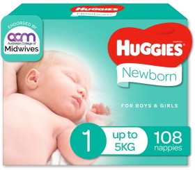 Huggies-Newborn-Nappies-Size-1-up-to-5kg-108-Pack on sale