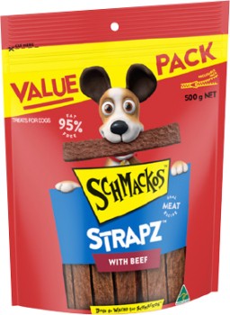 Schmackos-Strapz-with-Beef-Dog-Treats-500g on sale