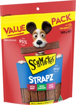 Schmackos-Strapz-Variety-Pack-Dog-Treats-500g on sale
