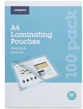 JBurrows-A4-Laminating-Pouch-80-Micron-100-Pack on sale