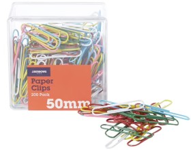 J.Burrows+50mm+Paper+Clips+Assorted+200+Pack