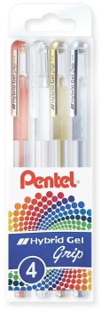 Pentel+Hybrid+Gel+Grip+K118+Gel+Pen+0.8+mm+Metallic+4+Pack