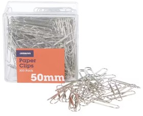 J.Burrows+50mm+Paper+Clips+Silver+300+Pack