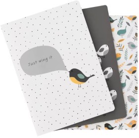 Otto+Monochrome+Birdie+A5+Notebook+192+Page+3+Pack