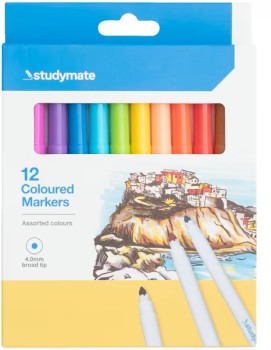 Studymate+Coloured+Markers+12+Pack