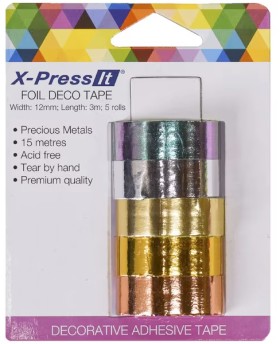 X-Press-It-Deco-Tape-Roll-Metallic-12mm-x-5m-5-Pack on sale