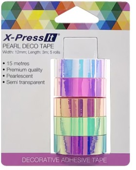 X-Press+It+Decorator+Tape+12mm+x+3m+Pearl+5+Pack