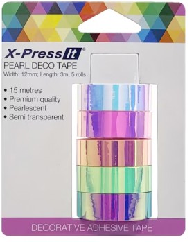 X-Press-It-Decorator-Tape-12mm-x-3m-Pearl-5-Pack on sale