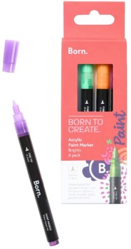 Born-Acrylic-Paint-Marker-13mm-Brights-4-Pack on sale