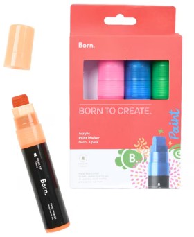 Born-Acrylic-Paint-Marker-15mm-Neon-4-Pack on sale