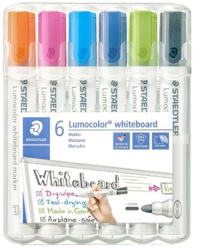 Staedtler+Lumocolor+Whiteboard+Markers+Bullet+Brights+6+Pack