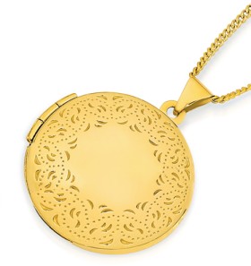 9ct+Gold+21mm+Filigree+Round+Locket