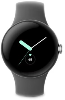 Google+Pixel+Watch+Polished+Silver+with+Charcoal+Active+Band