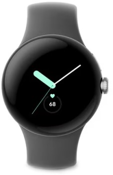 Google-Pixel-Watch-Polished-Silver-with-Charcoal-Active-Band on sale
