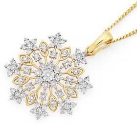 9ct-Gold-Diamond-Snowflake-Pendant on sale